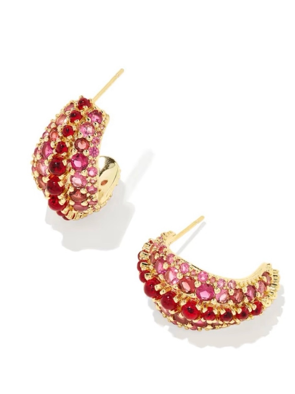 Kendra Scott Krista Red Mix Earrings Gold-Tone Pink & Red Huggie Earrings